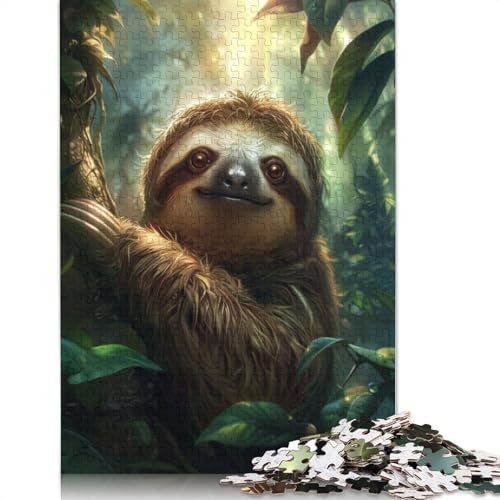 1000-teiliges Puzzle mit entzückendem Faultier im Dschungel, Schwierigkeitsgrad für Erwachsene, Lernspiele, Spielzeug, Familiendekoration, 1000 Teile (75 x 50 cm) von POLIUAWS