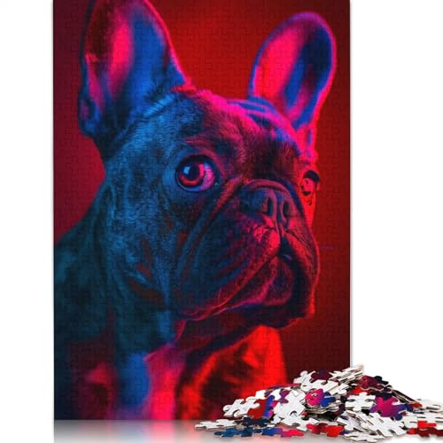 1000-teiliges Puzzle mit französischer Bulldogge, Schwierigkeitsgrad, Lernspiele, Spielzeug, 1000 Stück (38 x 26 cm) von POLIUAWS