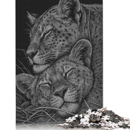 1000-teiliges Puzzle mit ruhenden Leoparden in Schwarz-Weiß-Kunst für Erwachsene und Teenager, Papierpuzzles für Familienspaß und Spieleabende, 1000 Teile (75 x 50 cm) von POLIUAWS