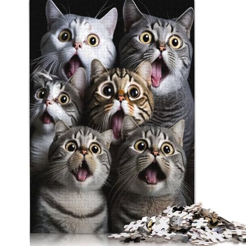 1000-teiliges Puzzle mit schockierter Katze, Schwierigkeitsgrad, Lernspiele, Spielzeug, 1000 Teile (38 x 26 cm) von POLIUAWS