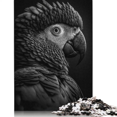 1000-teiliges Puzzle mit schwarz-weißem Papagei, Schwierigkeitsgrad für Erwachsene, entspannendes Spiel, Spielzeug, 1000 Stück (75 x 50 cm) von POLIUAWS