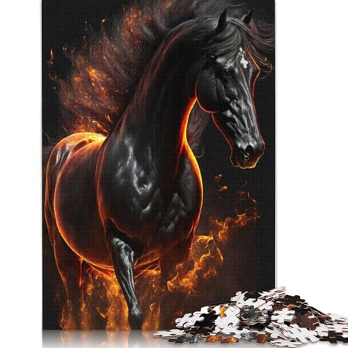 1000-teiliges Puzzle mit schwarzem Pferd, Schwierigkeitsgrad, Lernspiel, Spielzeug, Familiendekoration, 1000 Teile (38 x 26 cm) von POLIUAWS