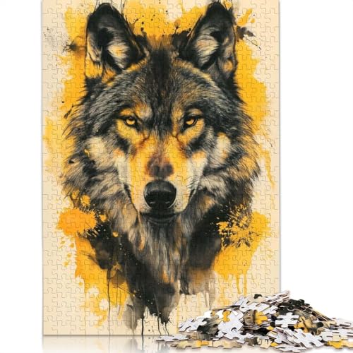 1000-teiliges Puzzle mit schwarzem Wolf-Gemälde für Erwachsene, Puzzles, Lernspielzeug, 1000 Stück (75 x 50 cm) von POLIUAWS