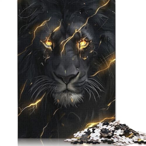 1000-teiliges Puzzle mit schwarzem und goldenem Löwen-Schwierigkeitsgrad, Lernspiel, Spielzeug, 1000 Teile (75 x 50 cm) von POLIUAWS