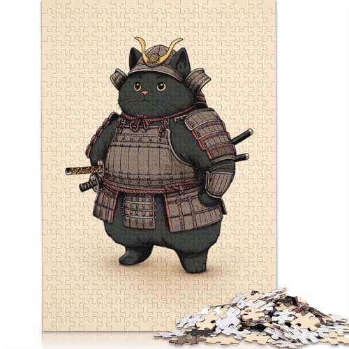 1000-teiliges Puzzle mit schwarzer Katze und Samurai-Motiv, Schwierigkeitsgrad für Erwachsene, Lernspiele, Spielzeug, Familiendekoration, 1000 Stück (38 x 26 cm) von POLIUAWS