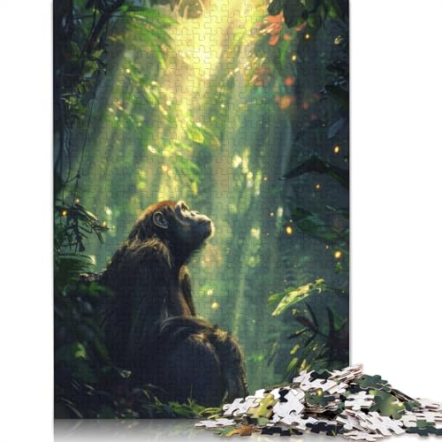 1000-teiliges Puzzle mit sonnenbeschienenen tropischen Schimpansen für Erwachsene, Lernspielzeug, Familienspiele, Geburtstagsgeschenke, 1000 Stück (38 x 26 cm) von POLIUAWS