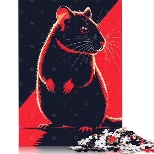 1000-teiliges Puzzle mit stilisierter Rattenillustration in Rot und Schwarz für Erwachsene, Puzzles für Erwachsene, Puzzles, einzigartige Heimdekoration und Geschenke (75 x 50 cm) von POLIUAWS