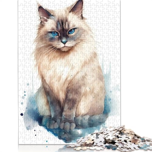 1000-teiliges Puzzle mit süßem Birma-Katzen-Gemälde für Erwachsene, Lernspielzeug, Familienspiele, Geburtstagsgeschenke, 1000 Stück (75 x 50 cm) von POLIUAWS