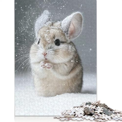 1000-teiliges Puzzle mit süßem Chinchilla im Schnee für Erwachsene und Teenager, Lernspiele für zu Hause, DIY-Spielzeug, 1000 Teile (38 x 26 cm) von POLIUAWS