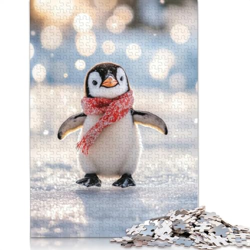 1000-teiliges Puzzle mit süßem Pinguin im roten Schal für Erwachsene, Puzzles, Lernspielzeug, 1000 Teile (38 x 26 cm) von POLIUAWS