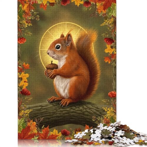 1000-teiliges Rahmenpuzzle „Eichhörnchen mit Eichel im Herbst“ für Erwachsene Teenager, Papierpuzzles, nachhaltiges Puzzle für Erwachsene | Spiele 1000 Teile (75 x 50 cm) von POLIUAWS