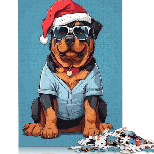 1000-teiliges Rottweiler-Weihnachtspuzzle, Schwierigkeitsgrad für Erwachsene, stärkt die Beziehungen zwischen Familienmitgliedern, 1000 Stück (38 x 26 cm) von POLIUAWS