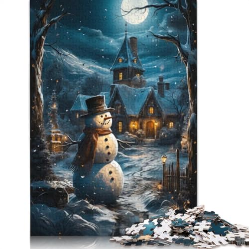 1000-teiliges Schneemann-Puzzle bei Nacht für Erwachsene, Puzzles, Lernspielzeug, 1000 Stück (75 x 50 cm) von POLIUAWS