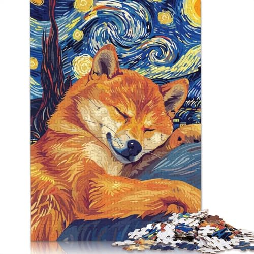 1000-teiliges Shiba Inu-Puzzle mit Sternennacht-Parodie-Kunst, Puzzle für Erwachsene, Papierpuzzle, Puzzle für Erwachsene, 1000 Teile (75 x 50 cm) von POLIUAWS