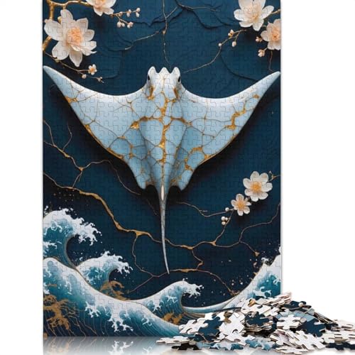 1000-teiliges Stingray Kintsugi Art Puzzle für Erwachsene und Teenager, Papierpuzzle, Lernspiel, Herausforderung, Spielzeug, Geburtstagsgeschenke, 1000 Stück (75 x 50 cm) von POLIUAWS