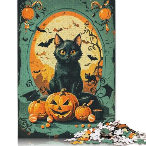 1000-teiliges Vintage-Puzzle mit schwarzer Katze, für Erwachsene und Teenager, 1000 Teile (75 x 50 cm) von POLIUAWS