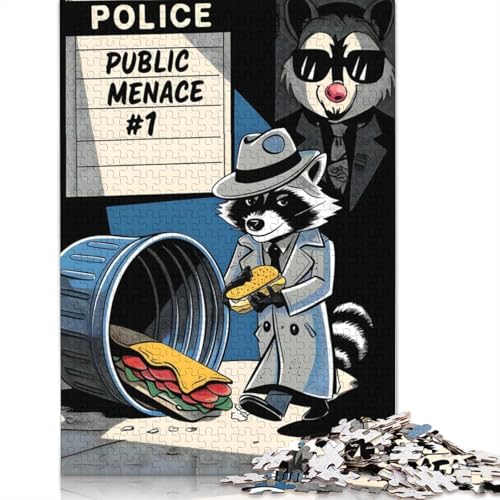 1000-teiliges Waschbär-Comic-Puzzle mit öffentlicher Bedrohung für Erwachsene und Teenager, Lernspiele für Zuhause, DIY-Spielzeug, 1000 Teile (38 x 26 cm) von POLIUAWS