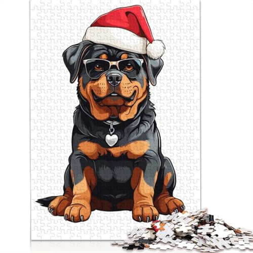 1000-teiliges Weihnachts-Rottweiler-Puzzle, Schwierigkeitsgrad: Puzzle, Lernspiel, Spielzeug, 1000 Stück (75 x 50 cm) von POLIUAWS