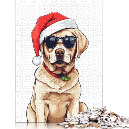 1000-teiliges Weihnachtspuzzle mit Labrador-Motiv, Schwierigkeitsgrad, Lernspiele, Spielzeug, 1000 Teile (38 x 26 cm) von POLIUAWS