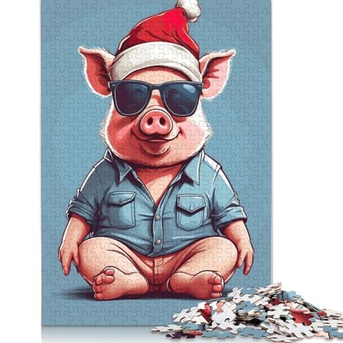 1000-teiliges Weihnachtspuzzle mit Schweinchenmotiv für Erwachsene, Puzzle für die Familienzeit, Gehirn-Herausforderung, 1000 Teile (38 x 26 cm) von POLIUAWS