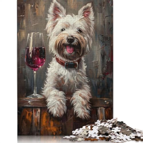 1000-teiliges Westie-Glas Rotwein-Puzzle, Schwierigkeitsgrad für Erwachsene, Lernspielzeug, Spiele, 1000 Teile (75 x 50 cm) von POLIUAWS