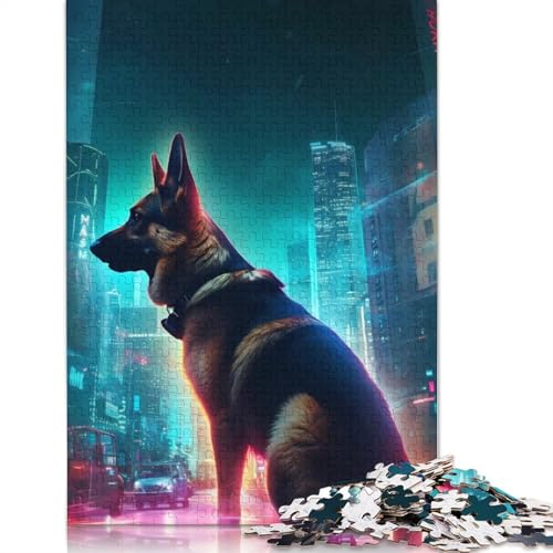 1000-teiliges futuristisches Puzzle mit deutschem Schäferhund für Erwachsene, Puzzles, Lernspielzeug, 1000 Stück (38 x 26 cm) von POLIUAWS