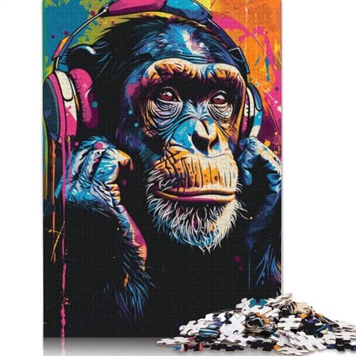 AFFE hört Musik, 1000 Puzzle, herausfordernd und knifflig, Herren-Puzzle, Erwachsene, Teenager, 1000 Teile (75 x 50 cm) von POLIUAWS