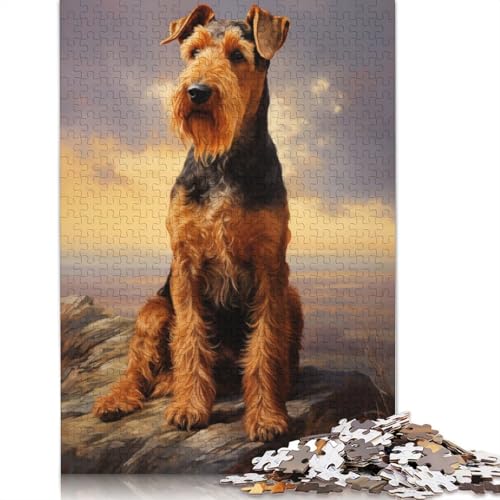 Airedale Terrier Portrait Puzzle 1000-teilige Schwer Puzzle Spielzeug Lernspiel Impossible Herausforderung Spielzeug Für Erwachsene Kinder 1000pcs (75x50cm) von POLIUAWS