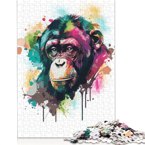 Aquarell-Affen-Puzzle 1000 Teile für Erwachsene, Papierpuzzles, Gehirntraining, Herausforderungsspiel, Unterhaltungsgeschenke, Teenager, Familienaktivität, 1000 Stück (38 x 26 cm) von POLIUAWS