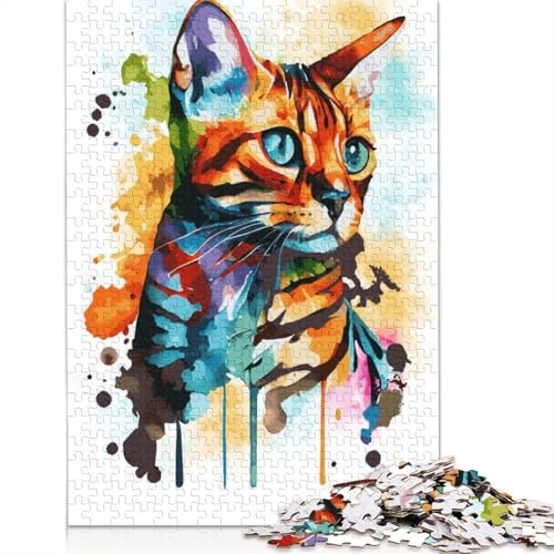 Aquarell-Bengalkatze, 1000-teiliges Puzzle für Erwachsene ab 18 Jahren – Familienaktivität, Puzzle, Lernspiele, schwierig und herausfordernd, 1000 Teile (75 x 50 cm) von POLIUAWS