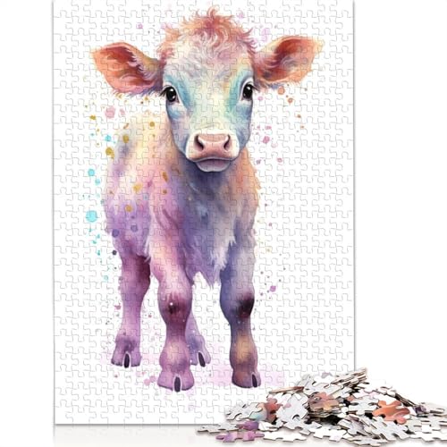 Aquarell-Puzzle mit Kuhkalb, 1000 Teile, für Erwachsene | | Familienspaß-Puzzles für Erwachsene, Geschenke, Denkspiele, 1000 Teile (75 x 50 cm) von POLIUAWS