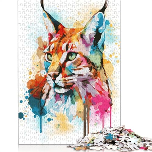 Aquarell-Rotluchs-Gemälde, 1000-teiliges Puzzle, Familienspaß-Puzzle für Erwachsene und herausforderndes Spiel, Spiele zum Stressabbau und einzigartige Geschenke, 1000 Teile (38 x 26 cm) von POLIUAWS