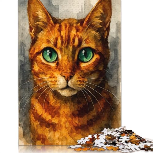 Aquarellporträt Einer orangefarbenen Katze, Papierpuzzle, 1000 Teile, Puzzle für Erwachsene, Lernspiel, Herausforderungsspielzeug, (75 x 50 cm) von POLIUAWS
