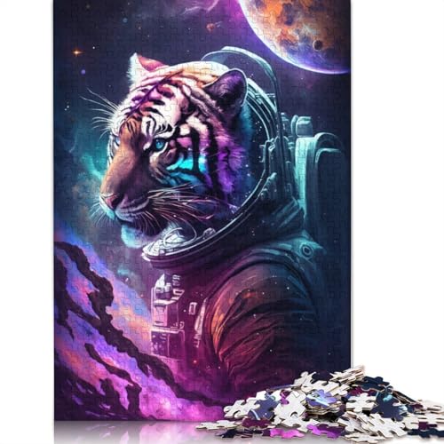 Astronaut Tiger Puzzle für Erwachsene, Premium-Puzzle aus 100% recyceltem Brett, schwierige Puzzles für Kinder ab 12 Jahren, 1000 Teile (75 x 50 cm) von POLIUAWS