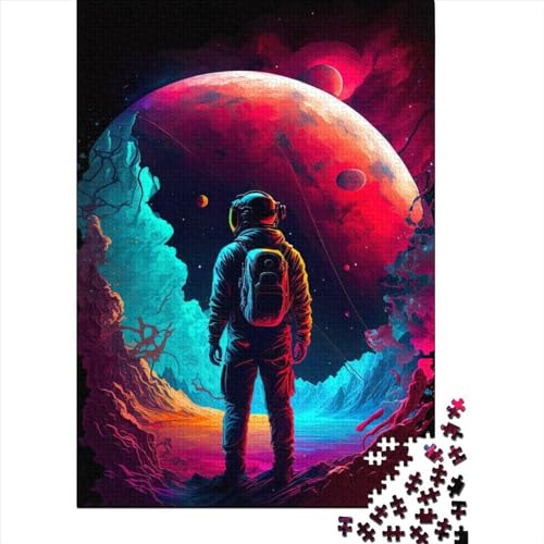 Astronaut im Neon-Raum 1000 Teile Puzzle für Erwachsene und Jugendliche, nachhaltiges Holzpuzzle für Erwachsene | 1000-teilige Spiele (75x50cm) von POLIUAWS