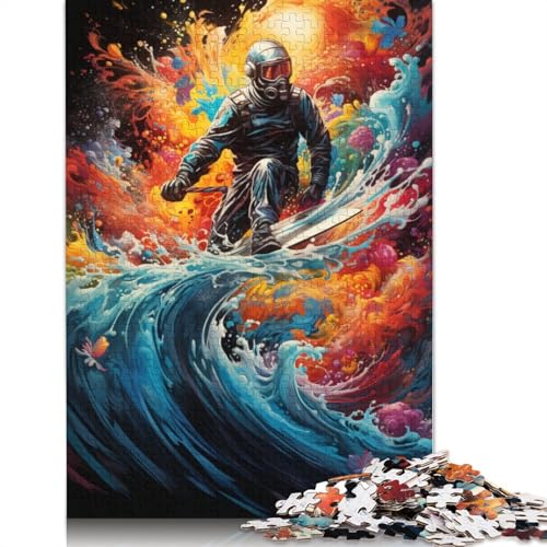 Astronauten-Surf-Puzzle, einzigartige Heimdekoration, 100% recycelter Karton, Puzzle für Erwachsene, 1000 Teile (38 x 26 cm) von POLIUAWS