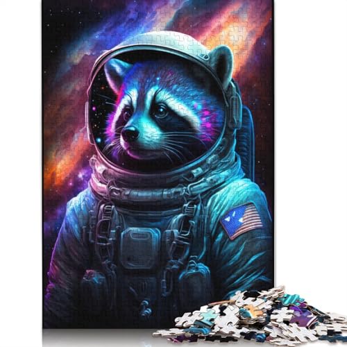 Astronauten-Waschbär-Puzzle, rechteckig, Papp-Puzzle, Kinder ab 12 Jahren, 1000 Teile (75 x 50 cm) von POLIUAWS