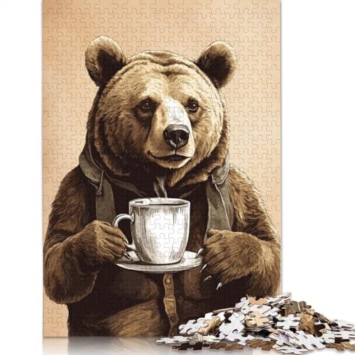 Bär und Kaffee, 1000-teiliges Puzzle, Familienspaß für Erwachsene und herausforderndes Spiel, Spiele zum Stressabbau und einzigartige Geschenke, 1000 Teile (75 x 50 cm) von POLIUAWS