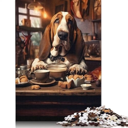 Basset Hound Dog Coffee 1000-teiliges Puzzle für Erwachsene | Familienspaß-Puzzles für Erwachsene, Geschenke, Denkspiele, 1000 Teile (38 x 26 cm) von POLIUAWS