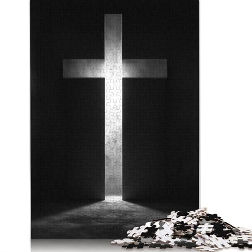 Beleuchtetes christliches Kreuz-Puzzle, 1000 Teile, Papierpuzzle für Erwachsene und Jugendliche, Familienspiel, 1000 Teile (38 x 26 cm) von POLIUAWS