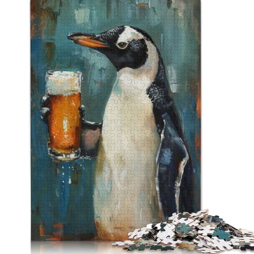 Biertrinkender Pinguin, 1000-teiliges Puzzle, Familienspaß für Erwachsene und herausforderndes Spiel, Spiele zum Stressabbau und einzigartige Geschenke, 1000 Teile (75 x 50 cm) von POLIUAWS