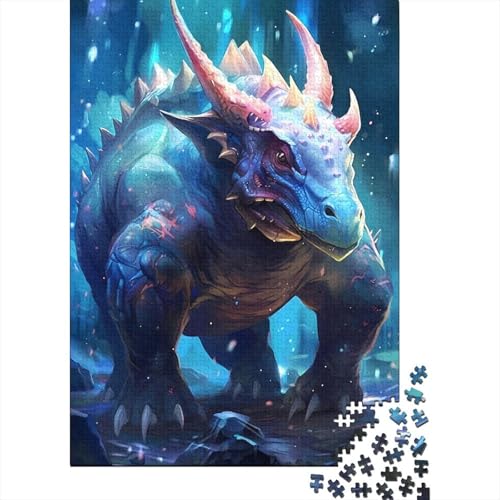 Blaues Triceratops-Puzzle 1000 Teile für Erwachsene und Jugendliche, Holzpuzzle, Lernspiel, Herausforderung, Spielzeug, Geburtstagsgeschenke, 1000 Teile (75 x 50 cm) von POLIUAWS