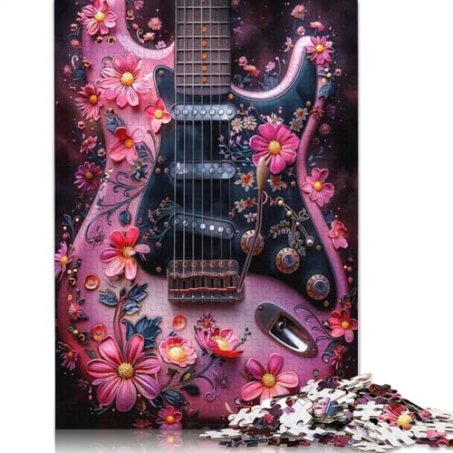 Blumengitarren-Kunstpuzzle für Erwachsene, 1000-teiliges Puzzle für Teenager ab 12 Jahren, 1000 Teile (38 x 26 cm) von POLIUAWS