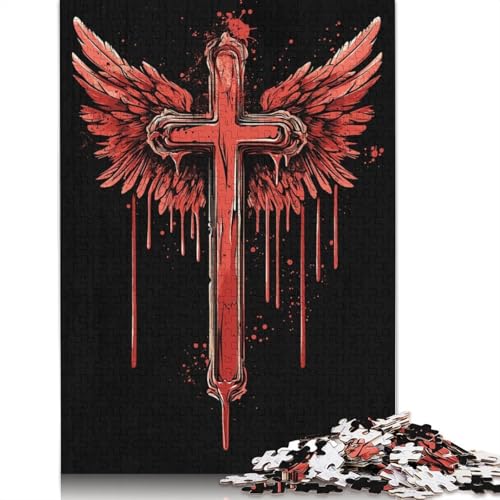 Blutiges Kreuz mit Flügeln, Puzzles für Erwachsene, 1000-teiliges Puzzle für Teenager, Lernspiel, Herausforderung, Spielzeug, 1000 Stück (38 x 26 cm) von POLIUAWS
