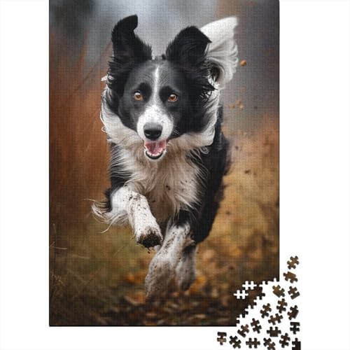 Border Collie Puzzle 1000 Teile aus Holz für Erwachsene, Lernspiel, Herausforderung, Spielzeug, 1000 Teile (38 x 26 cm) von POLIUAWS