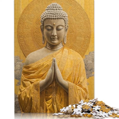 Buddha mit Heiligenschein im orangefarbenen Gewand, Puzzle für Erwachsene, 1000 Teile, Papierpuzzles für Erwachsene, Puzzles für Kinder ab 12 Jahren, 1000 Teile (38 x 26 cm) von POLIUAWS