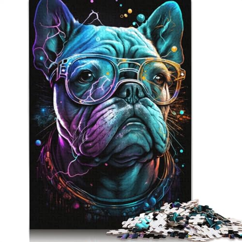 Bulldogge mit Brille, Puzzle, rechteckig, Papp-Puzzle, Kinder ab 12 Jahren, 1000 Teile (75 x 50 cm) von POLIUAWS