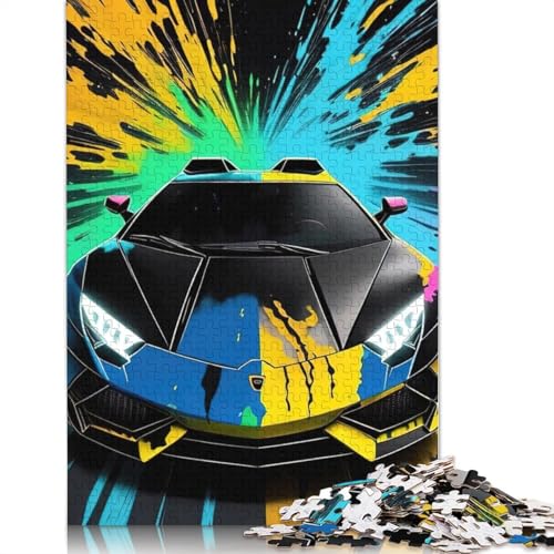 Bunte Holzpuzzle mit Sportwagen, 1000 Teile, Puzzle für Erwachsene, Lernspiel, Spielzeug, Geschenk für Heiligabend, 1000 Teile (75 x 50 cm) von POLIUAWS