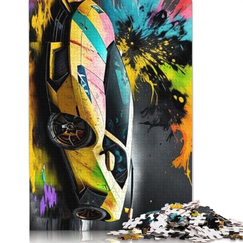 Bunte Papier-Puzzles mit Sportwagen, 1000 Teile, Puzzles für Erwachsene, Lernspiel, Herausforderung, Spielzeug, Geschenke für Heiligabend, 1000 Teile (38 x 26 cm) von POLIUAWS