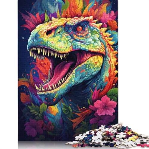 Bunte Psychedelia der Dinosaurier, Puzzle, Dekompressionsspielzeug, 100% recycelter Karton, Puzzle für Erwachsene, 1000 Teile (38 x 26 cm) von POLIUAWS